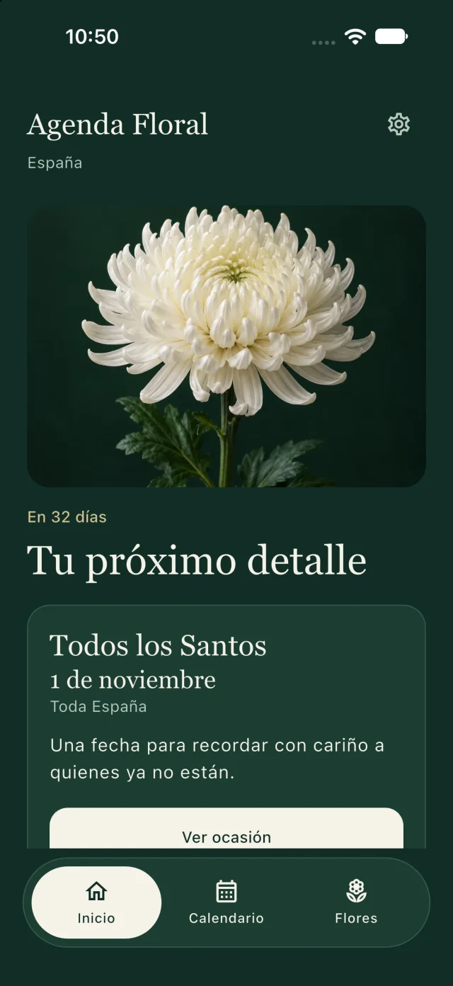 Vista móvil de la aplicación Agenda Floral