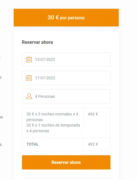 Desglose de una reserva con distintas temporadas en DHomes