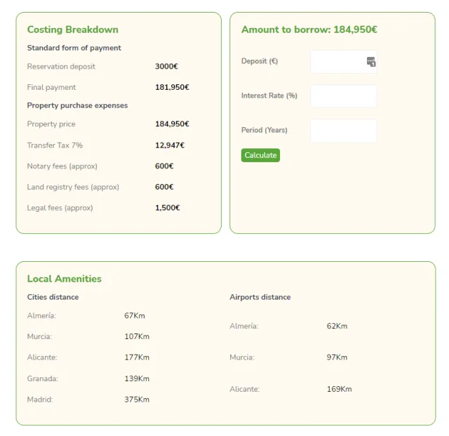 Calculadora y consulta de distancias implementadas en New Horizon Villas