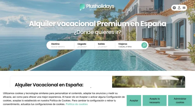 Portada actual de Plus Holidays con una villa, piscina y vistas al mar