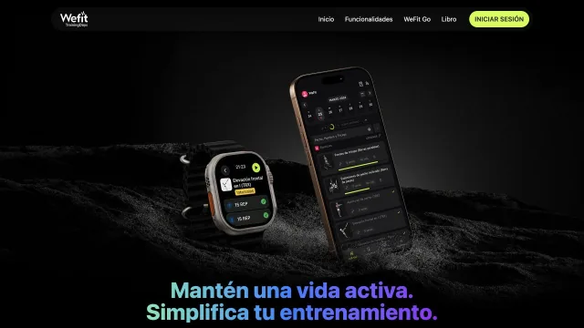 Portada pública de WeFit con sus dispositivos y presentación del entrenamiento